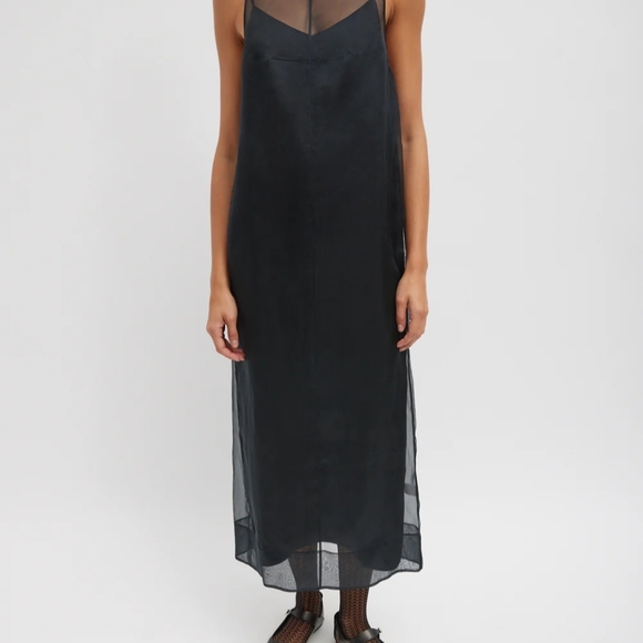Tibi Black Melee Crepe V-Neck Dress With Organza Lining, 2 - Picture 3 of 14